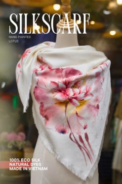 HANDPAINTING SQUARE SILK SCARF 115CM (LOTUS, PEONY) - VẼ TAY